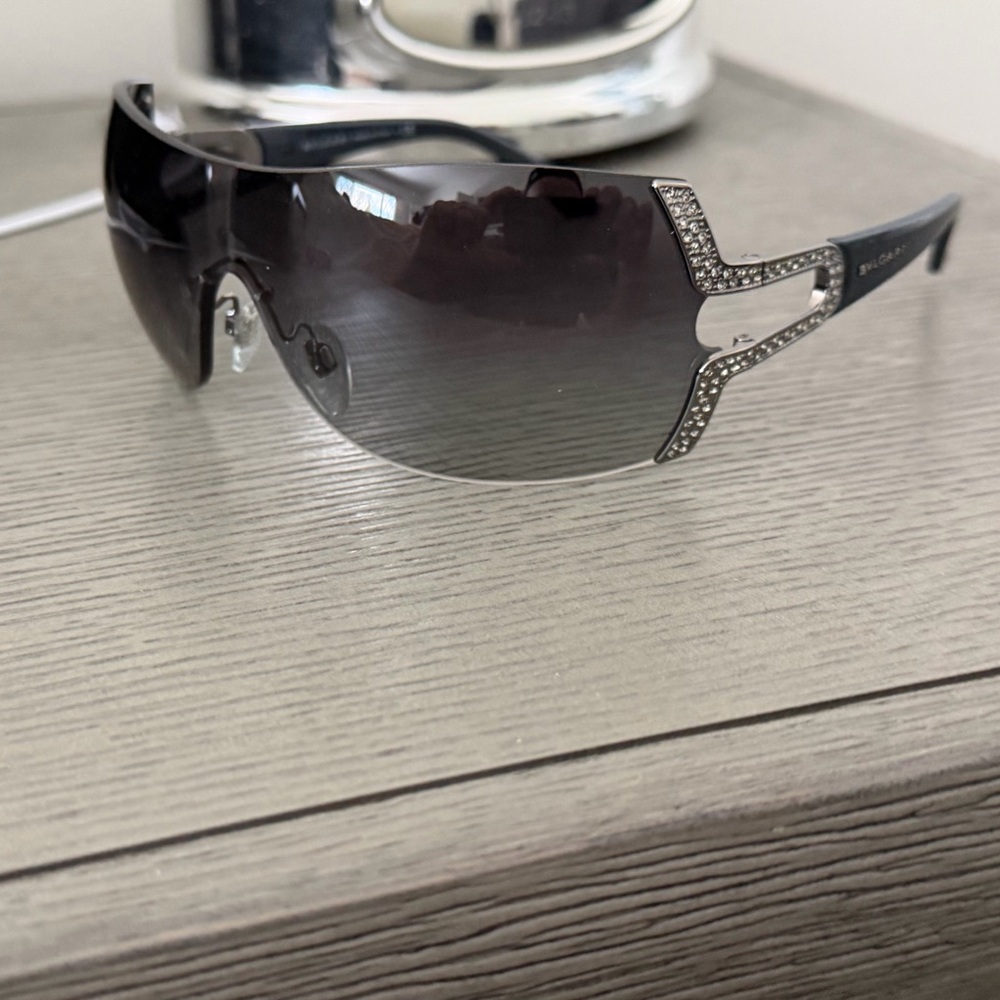 Bvlgari Dark Gray Sunglasses with Silver Crystal Detail